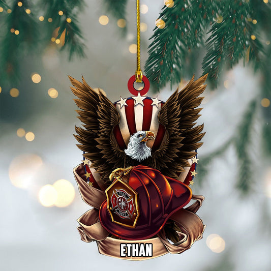Custom Name Fire Fighter Eagle Acrylic Ornament, Custom Christmas Ornament Gift For Fighter, Family