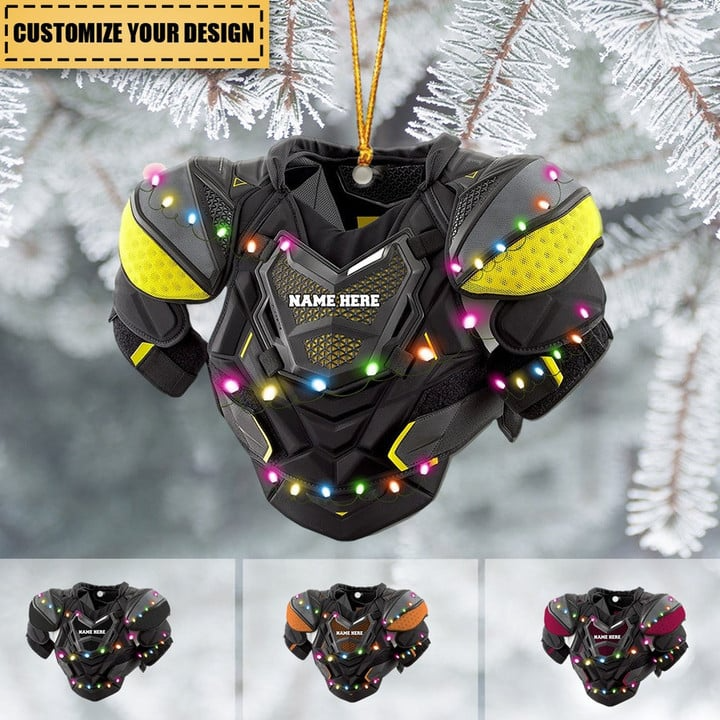 Personalized Hockey Shoulder Pads With Light Christmas Ornament, Custom Name Hockey Acrylic Ornament For Hockey Lovers