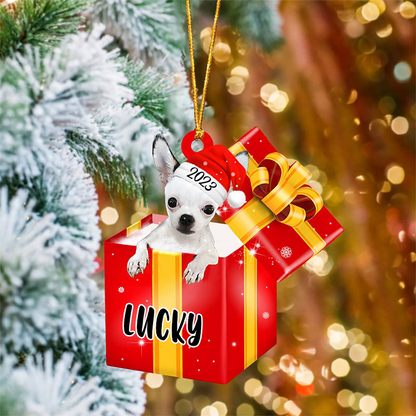 Customized Chihuahua Dog In Red Gift Box Acrylic Ornament, Personalized Gifts For Christmas Dog Mom