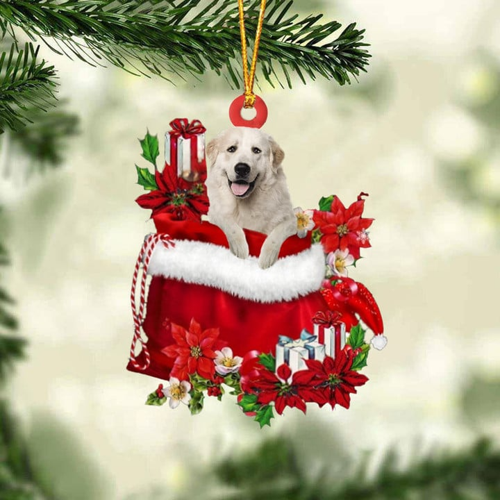 Customized Great Pyrenees In Red Gift Bag Acrylic Christmas Ornament, Christmas Gift For Dog Lovers, Dog Mom