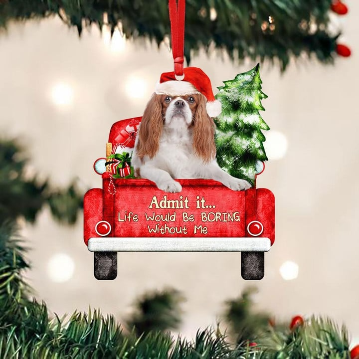 Customized Cavalier King Charles Spaniel Dog On The Red Truck Acrylic Ornament, Christmas Gift For Dog Lovers, Dog Owners