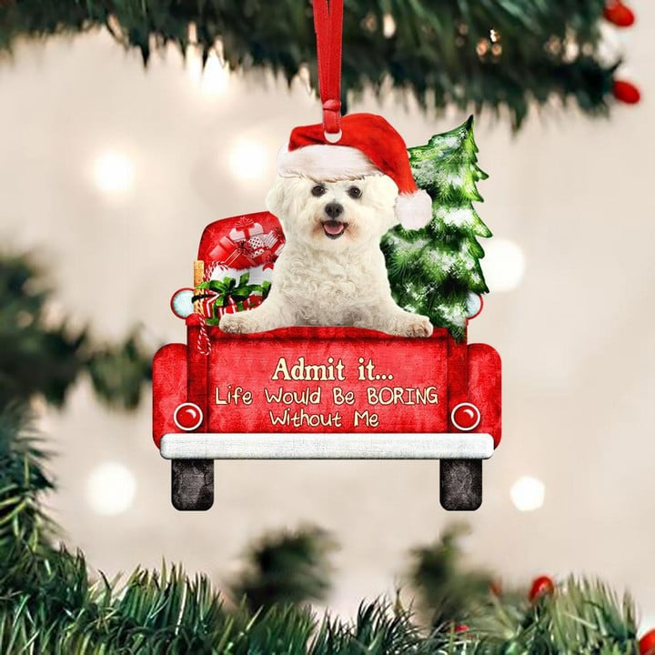 Customized Bichon Frise Dog On The Red Truck Acrylic Christmas Ornament, Christmas Gift For Dog Lovers, Dog Owners