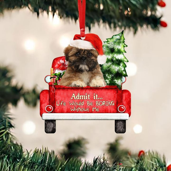 Customized Shih-Tzu Dog On The Red Truck Acrylic Christmas Ornament, Christmas Gift For Dog Lovers, Dog Owners