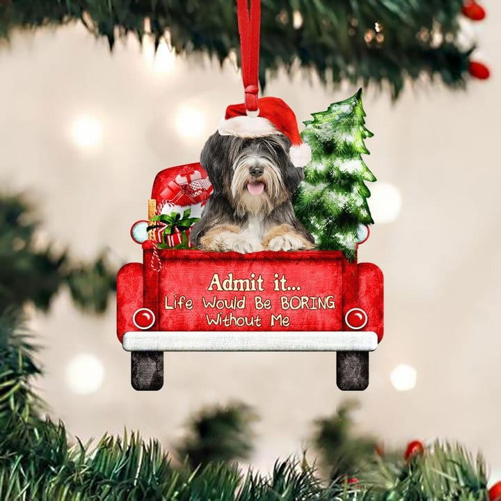 Customized Tibetan Terrier Dog On The Red Truck Acrylic Christmas Ornament, Christmas Gift For Dog Lovers, Dog Owners