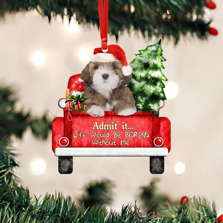 Customized Lhasa Apso Dog On The Red Truck Acrylic Christmas Ornament, Christmas Gift For Dog Lovers, Dog Owners