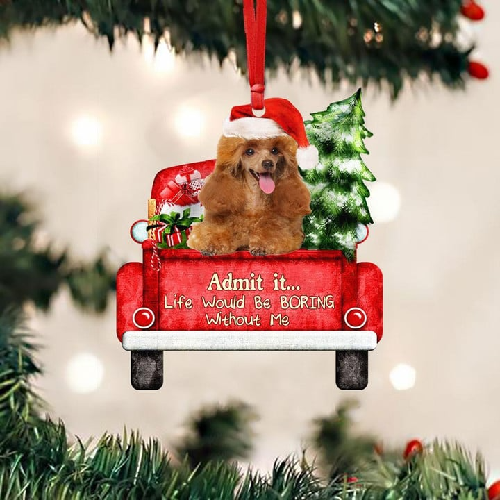 Customized Toy Poodle Dog On The Red Truck Acrylic Christmas Ornament, Christmas Gift For Dog Lovers, Dog Owners