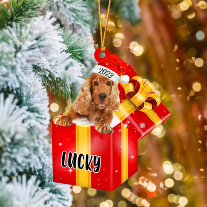 Customized Cocker Spaniel Dog In Red Gift Box Acrylic Ornament, Personalized Gifts For Christmas Dog Mom