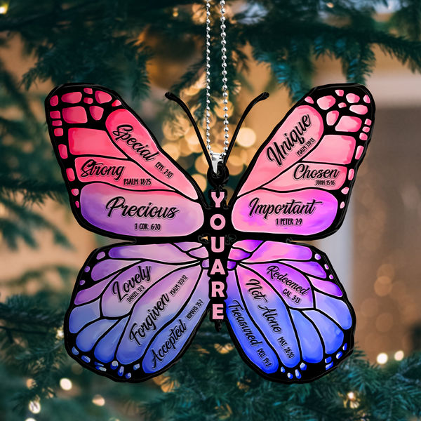 Pink Blue Butterfly God Says You Are Acrylic Car Ornament, Perfect Christmas Gift For Family, Friends, Holiday Decor