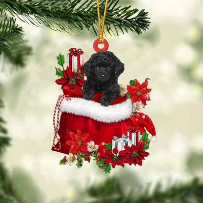 Customized Poodle Dog In Red Gift Bag Acrylic Ornament, Christmas Gift For Dog Lovers, Dog Mom