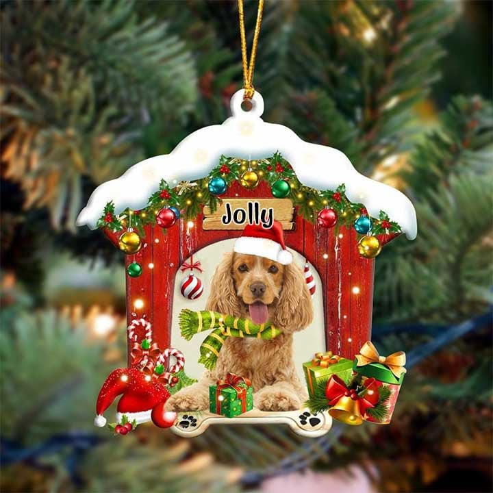 Personalized Name Cocker Spaniel In Red Wood House Acrylic Christmas Ornament Christmas Gift For Dog Lovers, Dog Mom