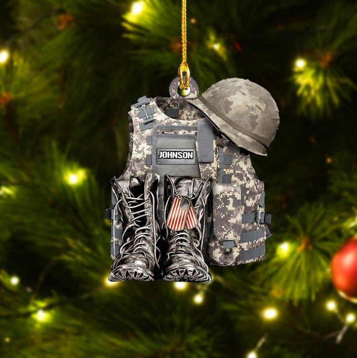 Personalized Army Military Uniform Acrylic Ornament, Custom Name Shape Ornament For Army