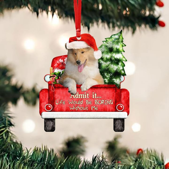 Customized Rough Collie Dog On The Red Truck Acrylic Christmas Ornament, Christmas Gift For Dog Lovers, Dog Owners