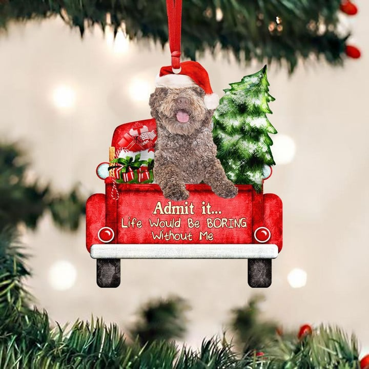 Customized Lagotto Romagnolo Dog On The Red Truck Acrylic Christmas Ornament, Christmas Gift For Dog Lovers, Dog Owners