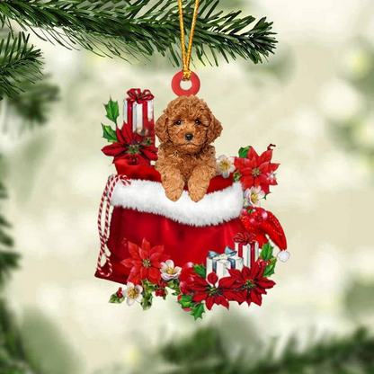 Customized Poodle Dog In Red Gift Bag Acrylic Ornament, Christmas Gift For Dog Lovers, Dog Mom