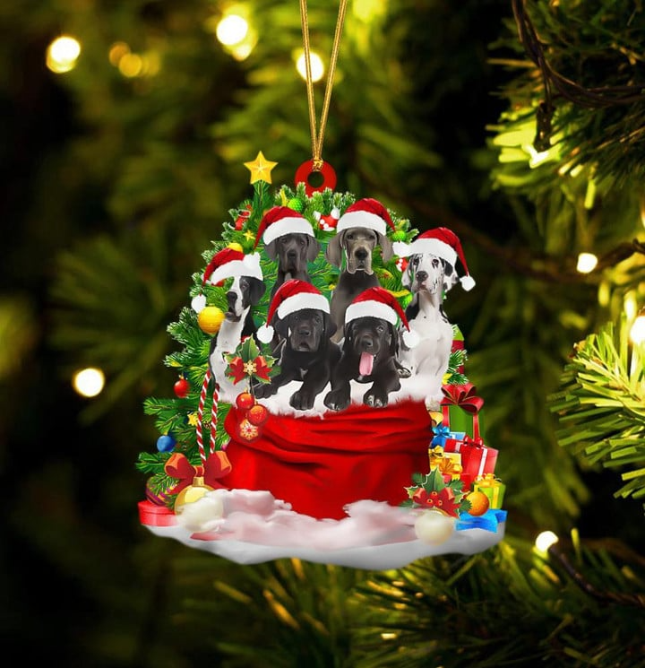 Great Dane Dogs In Red Gift Bag Acrylic Ornament, Christmas Gift For Dog Lovers, Dog Mom