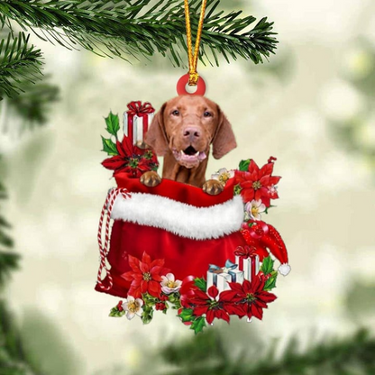 Customized Vizsla Dog In Red Gift Bag Acrylic Ornament, Christmas Gift For Dog Lovers, Dog Mom