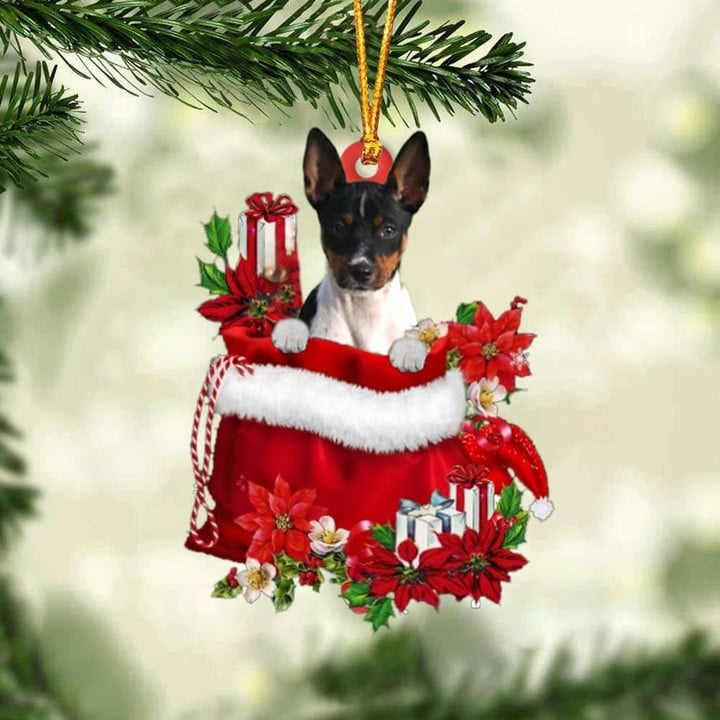 Personalized Rat Terrier Dog In Red Gift Bag Acrylic Ornament, Christmas Gift For Dog Lovers, Dog Mom