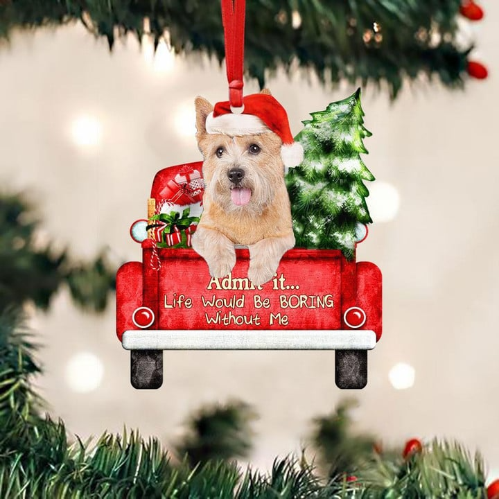 Customized Norwich Terrier Dog On The Red Truck Acrylic Christmas Ornament, Christmas Gift For Dog Lovers, Dog Owners