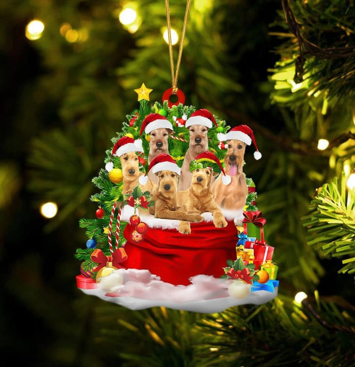 Irish Terrier Dogs In Red Gift Bag Acrylic Ornament, Christmas Gift For Dog Lovers, Dog Mom