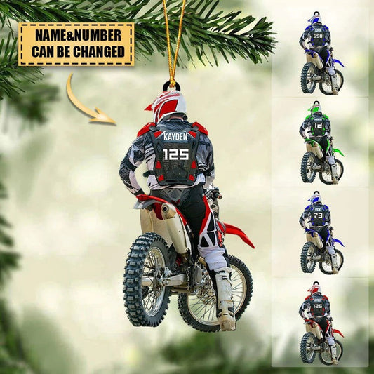 Personalized Motocross Racer Dirt Bike Player Acrylic Ornament, Custom Christmas Ornament Gift For Dirt Bike Lovers