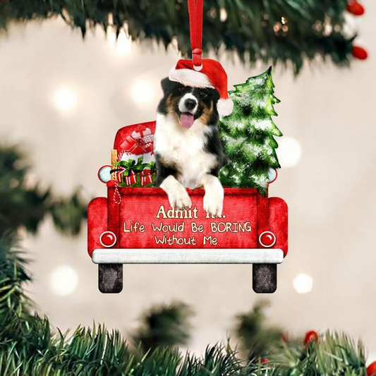 Customized Australian Shepherd Dog On The Red Truck Acrylic Christmas Ornament, Christmas Gift For Dog Lovers, Dog Owners