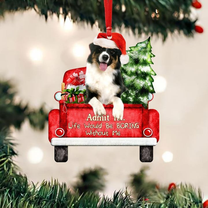 Customized Australian Shepherd Dog On The Red Truck Acrylic Christmas Ornament, Christmas Gift For Dog Lovers, Dog Owners