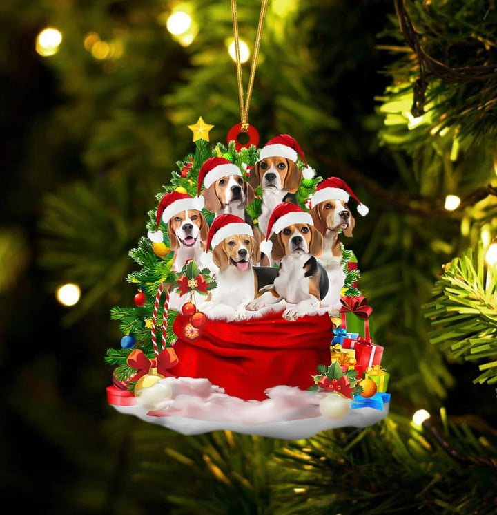 Beagle Dogs In Red Gift Bag Acrylic Ornament, Christmas Gift For Dog Lovers, Dog Mom