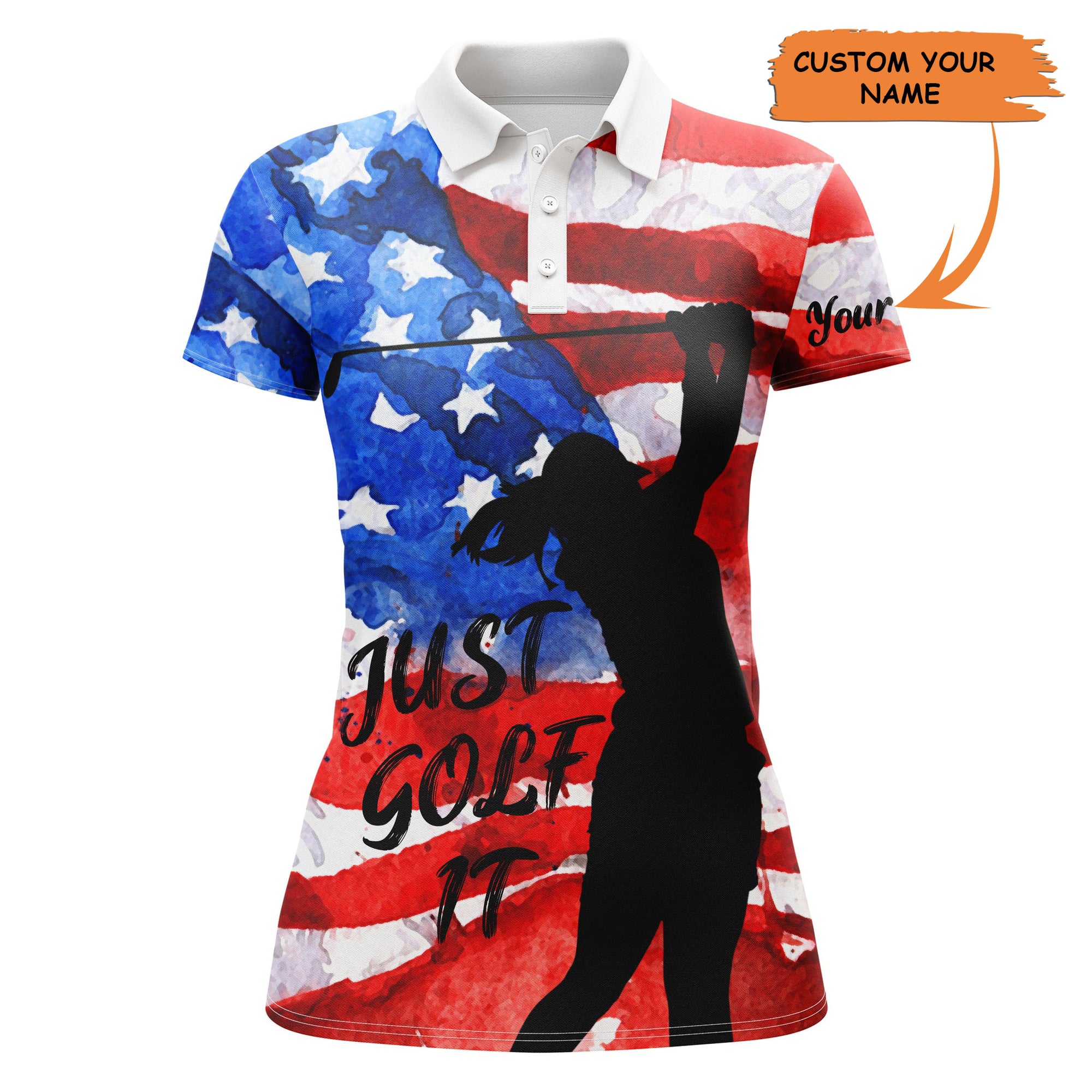 Womens Patriotic Golf Polo Shirt American Flag Just Golf It Custom Name Golf Gifts For Women, Perfect Gift For Women