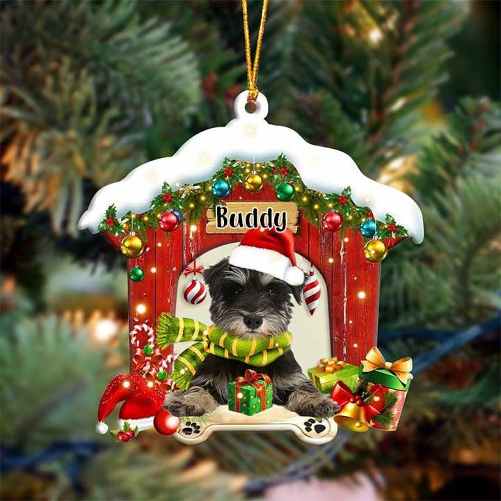 Custom Name Schnauzer In Red Wood House Acrylic Ornament Christmas Gift For Dog Lovers, Dog Mom