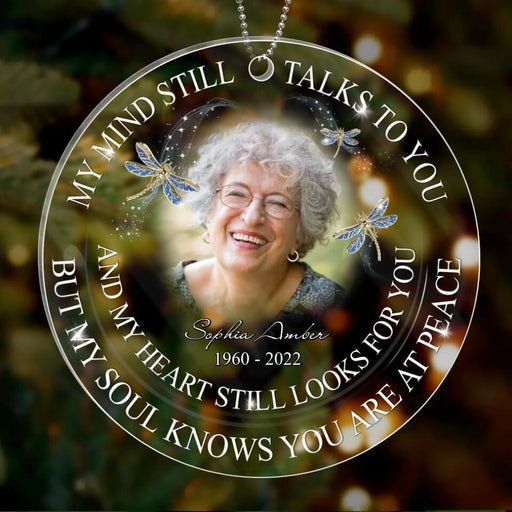 Personalized Mom Grandma Memorial Acrylic Ornament My Mind Still Talks To You, Memorial Ornament Gift For Family, Friends