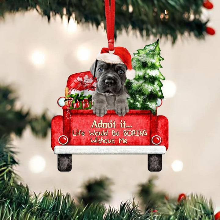 Customized Cane Corso Dog On The Red Truck Acrylic Christmas Ornament, Christmas Gift For Dog Lovers, Dog Owners