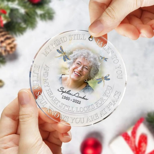 Personalized Mom Grandma Memorial Acrylic Ornament My Mind Still Talks To You, Memorial Ornament Gift For Family, Friends