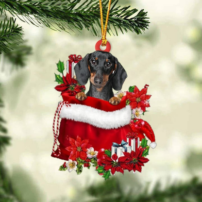 Customized Dachshund Dog In Red Gift Bag Acrylic Ornament, Christmas Gift For Dog Lovers, Dog Mom