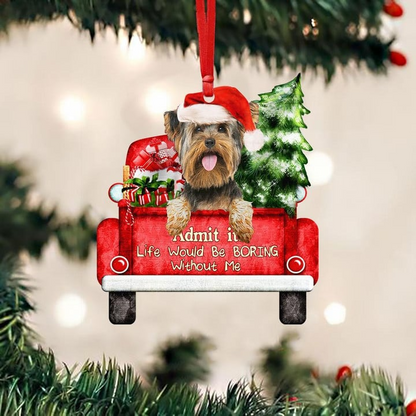 Customized Yorkshire Terrier Dog On The Red Truck Acrylic Christmas Ornament, Christmas Gift For Dog Lovers, Dog Owners