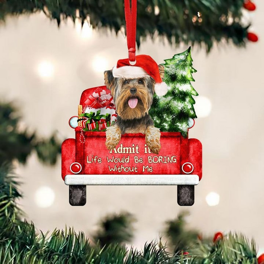 Customized Yorkshire Terrier Dog On The Red Truck Acrylic Christmas Ornament, Christmas Gift For Dog Lovers, Dog Owners