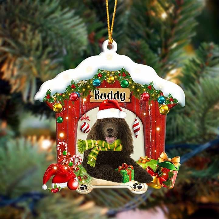 Custom Name Irish Water Spaniel In Red Wood House Acrylic Ornament Christmas Gift For Dog Lovers, Dog Mom