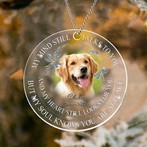 Personalized Golden Retriever Dog Memorial Acrylic Ornament My Mind Still Talks To You, Memorial Gift For Dog Mom Dad