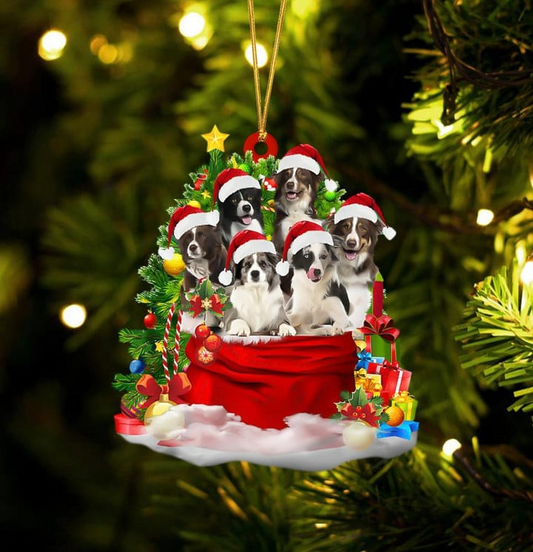 Border Collie Dogs In Red Gift Bag Acrylic Ornament, Christmas Gift For Dog Lovers, Dog Mom