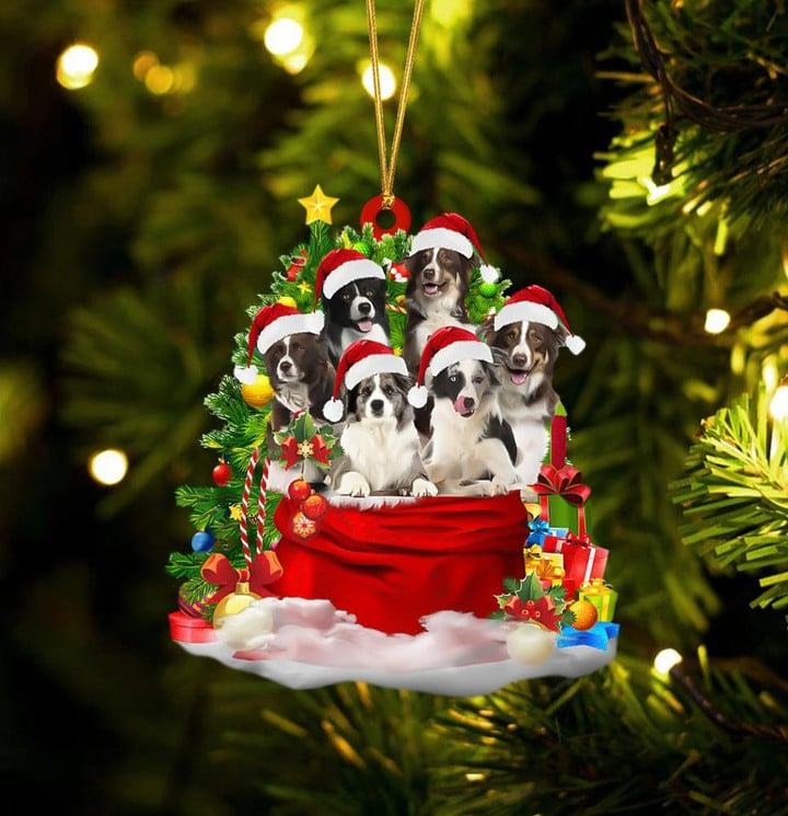 Border Collie Dogs In Red Gift Bag Acrylic Ornament, Christmas Gift For Dog Lovers, Dog Mom