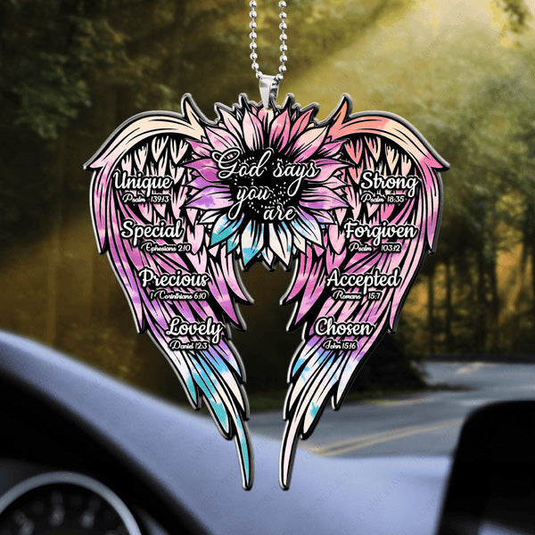 Muticolor Flower Wings God Says You Are Acrylic Car Ornament, Perfect Christmas Gift For Family, Friends