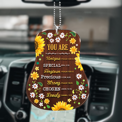 Colorful Flower Guitar You Are Unique Acrylic Car Ornament, Perfect Christmas Gift For Family, Friends, Holiday Decor