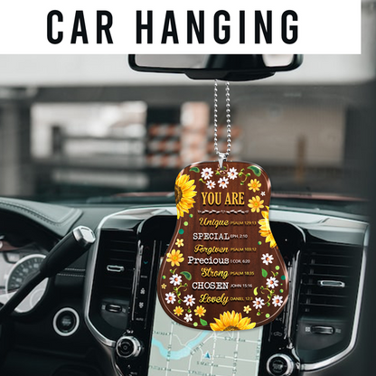 Colorful Flower Guitar You Are Unique Acrylic Car Ornament, Perfect Christmas Gift For Family, Friends, Holiday Decor