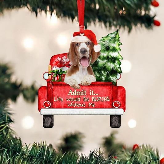 Customized Welsh Springer Spaniel Dog On The Red Truck Acrylic Christmas Ornament, Christmas Gift For Dog Lovers, Dog Owners