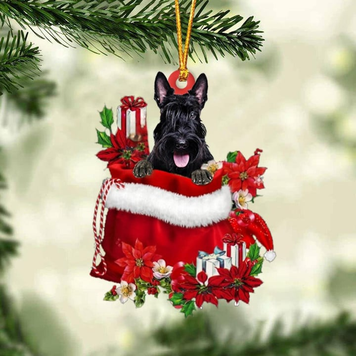 Customized Scottish Terrier In Red Gift Bag Acrylic Ornament, Christmas Gift For Dog Lovers, Dog Mom