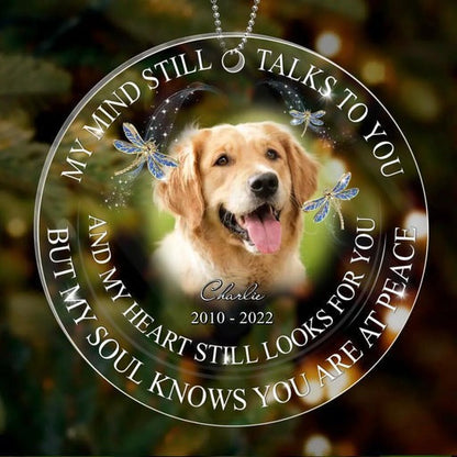 Personalized Golden Retriever Dog Memorial Acrylic Ornament My Mind Still Talks To You, Memorial Gift For Dog Mom Dad