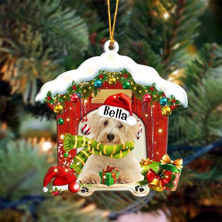 Custom Name Labradoodle In Red Wood House Acrylic Ornament Christmas Gift For Dog Lovers, Dog Mom