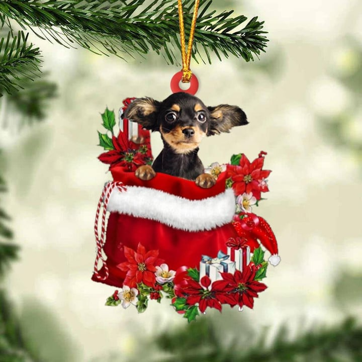 Customized Russkiy Toy Dog In Red Gift Bag Acrylic Ornament, Christmas Gift For Dog Lovers, Dog Mom