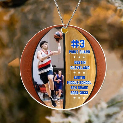 Personalized Young Man Basketball Photo Circle Acrylic Ornament,  Christmas Gift For Son, Grandson, Basketball Lovers