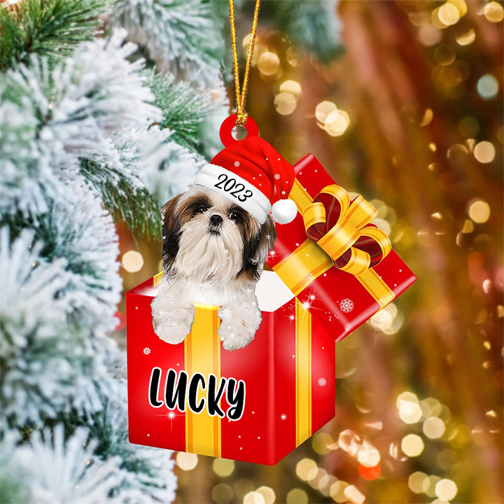 Customized Shih Tzu In Red Gift Box Acrylic Ornament Christmas Gift Ornament For Dog Mom