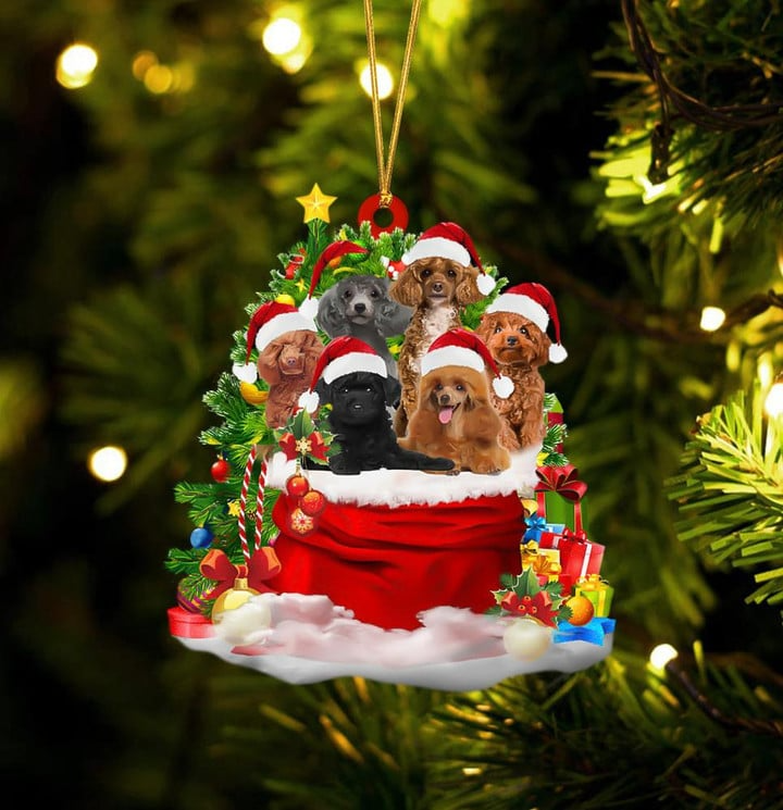 Poodle Dogs In Red Gift Bag Acrylic Ornament, Christmas Gift For Dog Lovers, Dog Mom